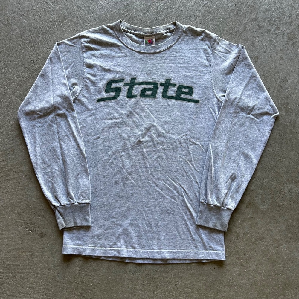 Vintage 90s Michigan State Long Sleeve Shirt Size Small Gray MSU University NCAA